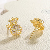 Vintage Crystal Round Stud Earrings Wedding White Zircon Jewelry - Gemstone Gold