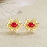 Vintage Crystal Round Stud Earrings Wedding White Zircon Jewelry - Gemstone Gold