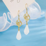 Vintage Crystal Round Stud Earrings Wedding White Zircon Jewelry - Gemstone Gold