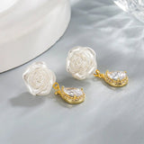 Vintage Crystal Round Stud Earrings Wedding White Zircon Jewelry - Gemstone Gold