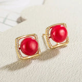 Vintage Crystal Round Stud Earrings Wedding White Zircon Jewelry - Gemstone Gold