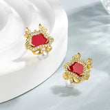 Vintage Crystal Round Stud Earrings Wedding White Zircon Jewelry - Gemstone Gold